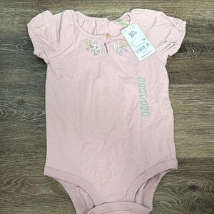 Dusty Pink Floral-Trim One-Piece Bodysuit